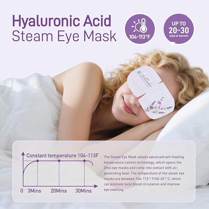 Ditoi Steam Eye Mask, Heated Eye Mask for Sleep,Warm Compress with Hyaluronic Acid,Moist Heat for Dry Eye Relief,Spa,Stye Eye Treatment,Travel Essentials & Relaxation Gifts,Lavender 20 Packs