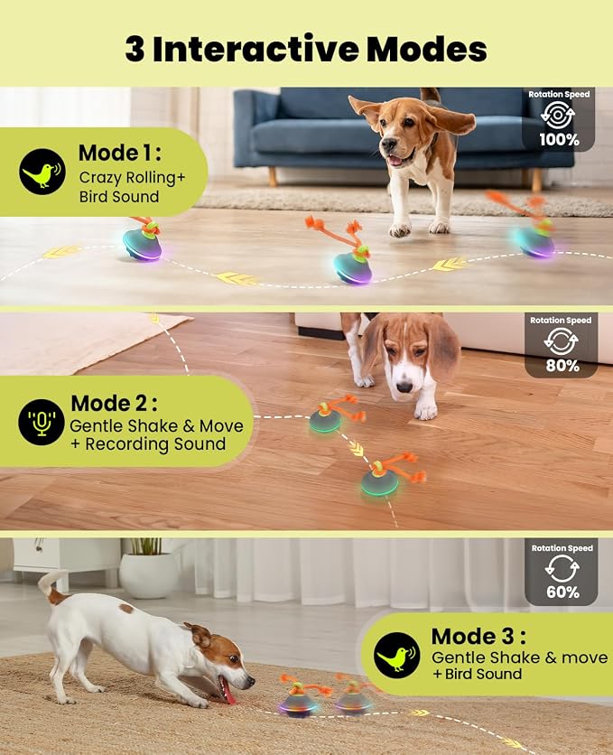 Xeuch Interactive Dog Ball with Rope, Motion Activated Moving Rolling Toy
