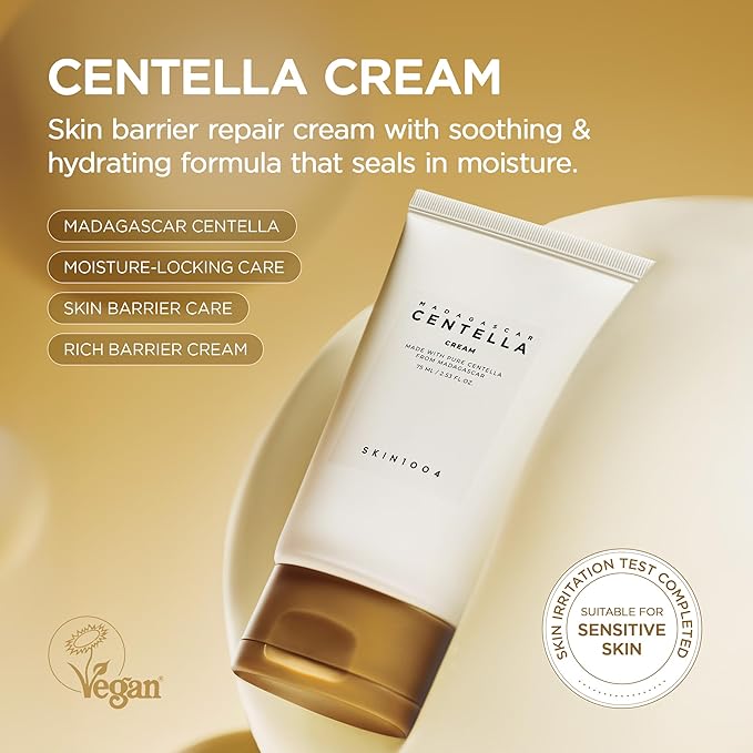 SKIN1004 Madagascar Centella Cream, 2.54 fl.oz, 75ml, Korean Face Moisturiser with Centella Asiatica, Face Cream with Panthenol & Shea Butter, Face Moisturizer for soothing, Daily Korean Skincare