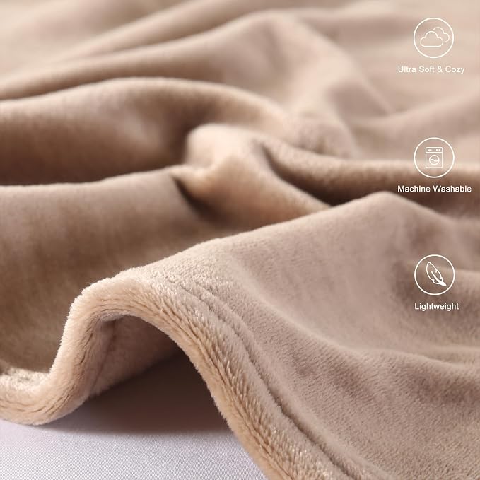TASTHROW Lightcoffee Throw Blanket 50x60 Inches | Soft Plush Cozy Fleece Flannel Throw Blanket, Lightweight Warm Throws for Bed, Couch, Bedroom and Living Room, All Seasons