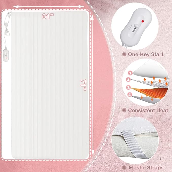 WELLHUT Massage Table Warmer, Heated Mattress Pad w/ 3 Heat Settings, Overheat Protection, Machine Washable Bed Warmer, Heat Pads for Home Spa