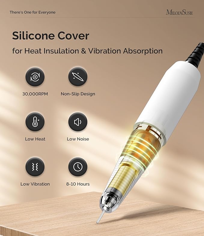 MelodySusie Entry-Level Clip-On Cordless Nail Drill with Anti-Slip Silicone Handle, SC300I 30000RPM Stable E-File for Manicure Shaping & Gel Removal, Perfect for Training, Nail Art Practice & Home Use