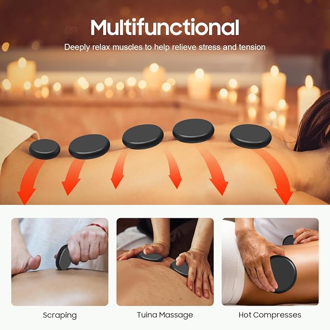 NICECHOOSE Hot Stones Massage Kit, 20Pcs Portable Smooth and Natural Basalt Hot Rocks Set Massage Stone Warmer with Heater Box for Spa Body Relaxing Massage Therapy