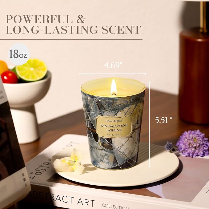 HomeLights Soy Wax Candles for Home Scented, 1-Wick Candles in Sandalwood Jasmine Scented, Industrial Chic Aromatherapy Candles Gift for Parties, Relaxing, 6.7oz