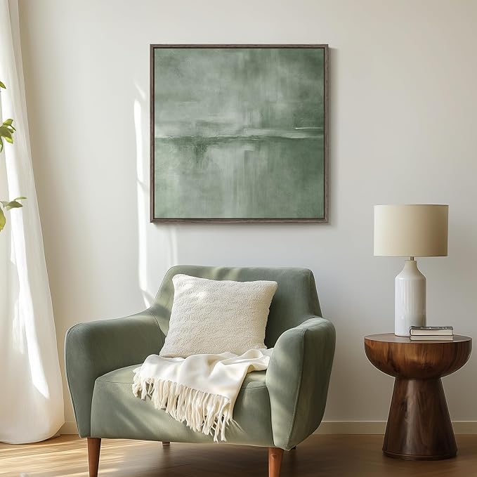 Framed Sage Green Abstract Canvas Wall Art for Living Room Decor, 24x24 In | Sage green, Canvas prints, Abstract pictures, Minimalist artwork, Square paintings, Dining room, Bedroom, Hallway wall decor