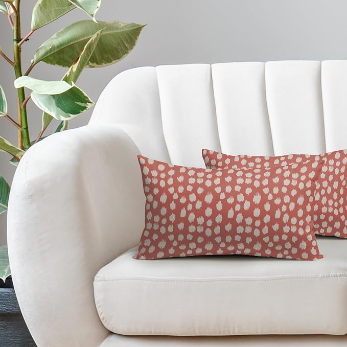 Coral Pink Cream Dots Lumbar Pillow Covers 12x20 Set of 2 Boho Design Polka Dot Print Throw Pillows Modern Outdoor Decorative Pillowcase Rectangle Linen Cushion Cases Decor for Sofa Couch Bed
