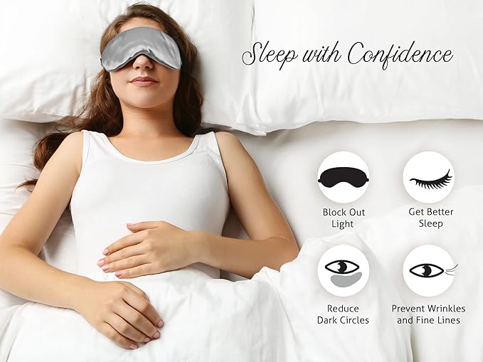 Fusion5 Silk Eye Mask with Elastic Band - 100% Pure Mulberry Sleep Mask - 25 Momme, Anti-Aging, Hypoallergenic, Blocks Light - Soft & Smooth Night Eye Cover for Sleeping & Travel with Box