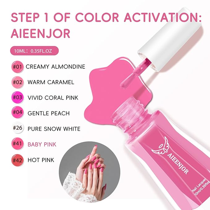 Pink Nail Polish, Shiny Pink Quick Dry Nail Polish, Non-Gel, Streak Free, Long- Last Fingernail Polish for Nail Manicure Salon DIY Nail Art, 0.35 Fl Oz