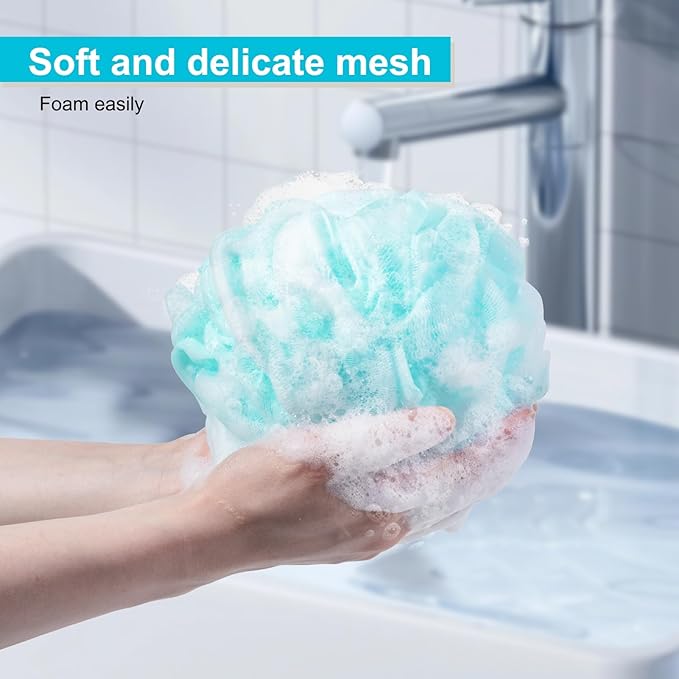 MTDLYICE Loofah for Women 75g 4 Pack, Bath Sponge Soft Mesh Shower Puff Loofah Sponge, Exfoliating Body Scrubber, lufas for Women, Shower Accessories (Blue)
