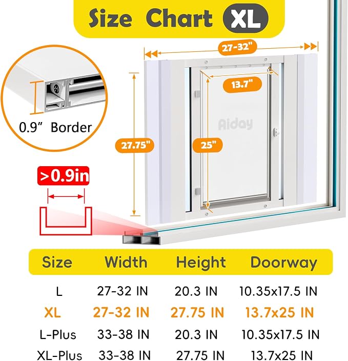Dog Door for Window, Aluminum Frame Window Pet Door, Adjustable to Fit 27"-32" Width Sliding Windows, Magnetic Closure, Fits Dogs up to 200lb, Extra Large
