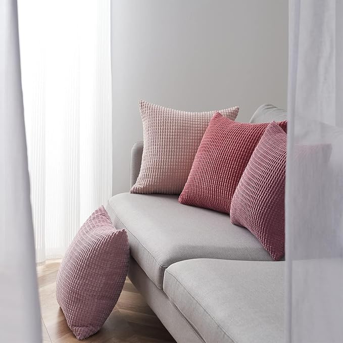 Topfinel 4 Packs Pink Decorative Throw Pillow Covers 22x22 Inch for Living Room Couch Bed Sofa, Boho Western Farmhouse Home Decor, Square Soft Moss Corduroy Fall Cushion Case 55x55 cm