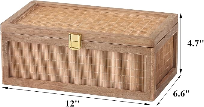 Memory Box, Unique Bamboo Keepsake Boxes with Hinged Lids, Boho Wedding Keepsake Box, Decorative Box with Lid for Crafts, trinkets and Photo Storage