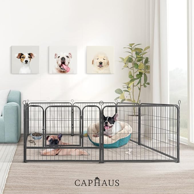 CAPHAUS 24/32/40 Inch Height Bold Metal Foldable Heavy-Duty Pet Playpen with Door, Available in 8/16/24/32 Panels Indoor/Outdoor Portable Kennel, Dog/Animals Exercise Fence Cage for Yard, RV, Camping