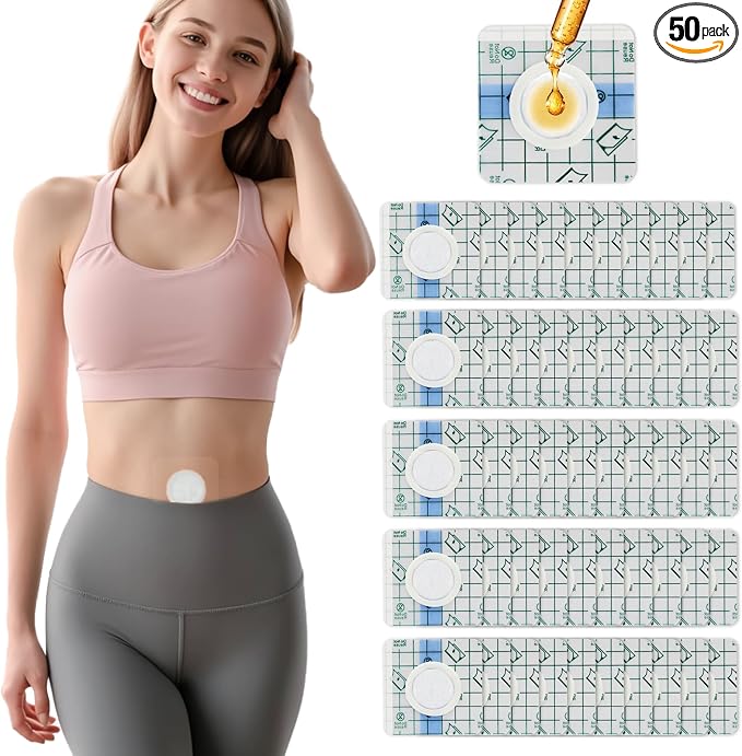 STFOCE 50pcs Castor Oil Patches, Castor Oil Belly Button Patch, Organic Cotton Self-Adhesive Pads for Stomach, Anti Leakage, Breathable, No Wash, Portable 3.2×3.2 Inch (Transparent)