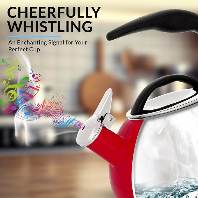 Chantal Anniversary Enamel-on-Steel Whistling Teakettle, 2 quart, Chili Red