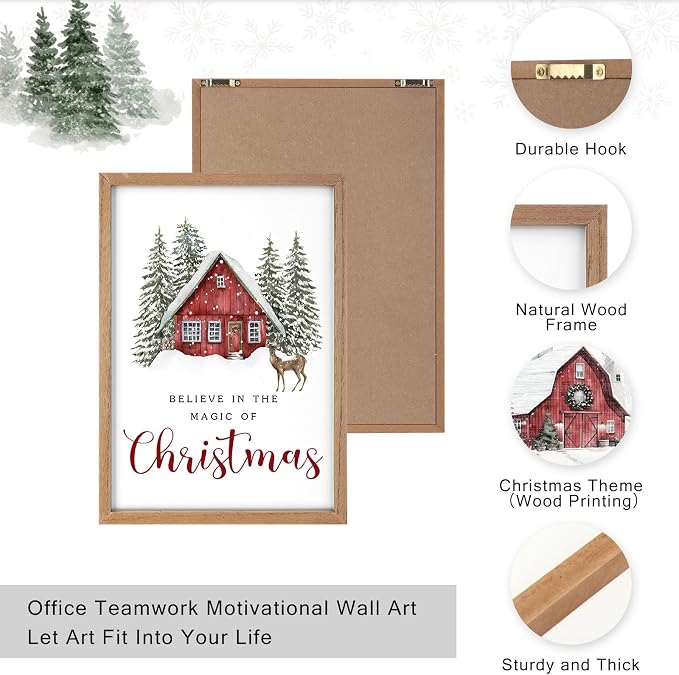 Faccito 8 Set Snowy Barn Christian Wall Art Framed, Wooden Decor | Religious Quotes Decor for Bedroom Office, Inspirational Scripture Wooden Art, Modern Framed Set for Home Classroom Work