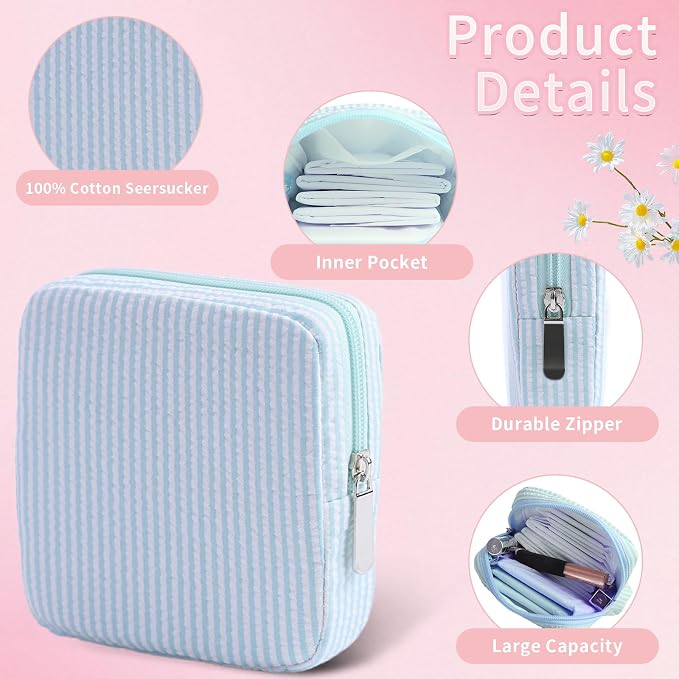 Period Bag for Teen Girls | Striped Sanitary Napkin Storage Bag | Cute Pads Pouch for Period | Menstrual Pouch for Pads, Tampons, Menstrual Cups & Panty Liners | Perfect for Travel & Daily Use