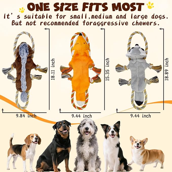 No Stuffing Rope 3-Pack Dog Toys, Chew Toys for Medium, Large Pets