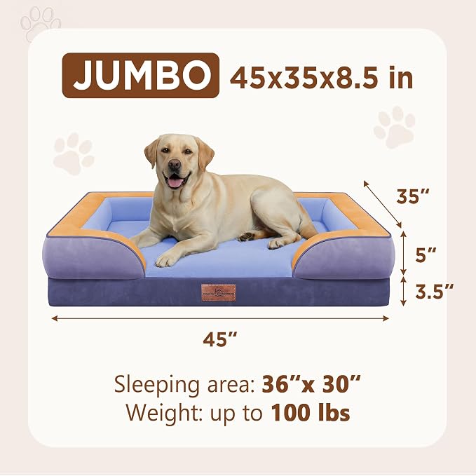 Comfort Expression Orthopedic Dog Bed for Extra Large Dogs with Bolster | Waterproof Dog Couch Bed with Washable Cover & Non-Slip Bottom, Supportive Egg Crate Foam XL Pet Bed, 45x35 Inch