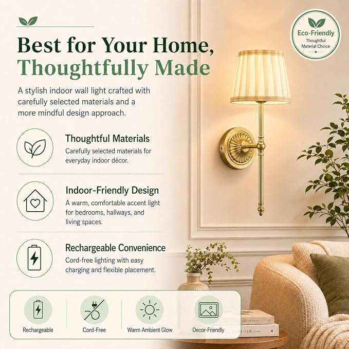 Cordless Wall Sconces Set of 2,10000mAh Small Wireless Battery Operated Wall Sconces Set of Two with RGB LED, Remote, Timer & Dimmable Fabric Gold Wall Lamps for Bedroom, Living Room, Hallway (Gold)