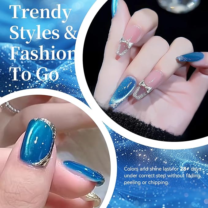 Born Pretty Blue Cat Magnetic Eye Gel Nail Polish,15ML Sea Blue Holographic Shimmer Glitter Magnetic Gel Polish,Reflective Translucent U V Gels for Manicure Salon DIY