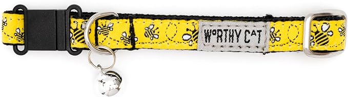 THE WORTHY DOG Characters Pattern, Breakaway Cat Collar, with Bell, Yellow
