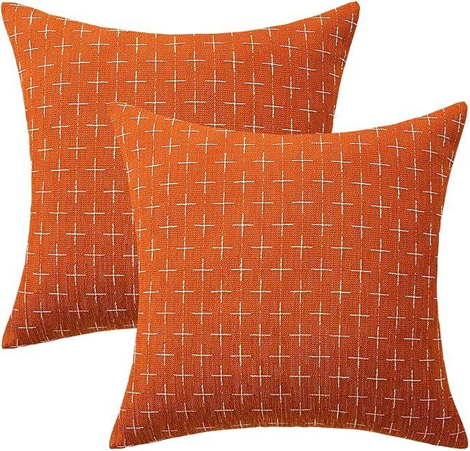 MIULEE Pack of 2 Decorative Burlap Linen Throw Pillow Covers Modern Farmhouse Pillowcase Rustic Woven Textured Cushion Cover for Sofa Couch Bed 20x20 Inch Burnt Orange