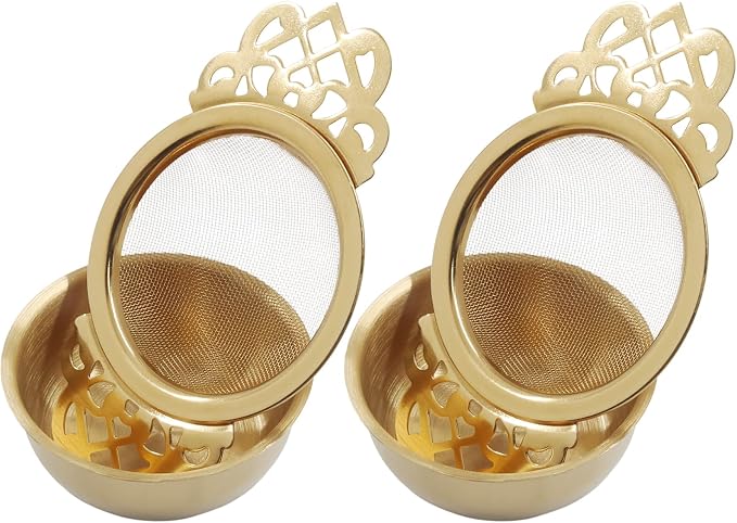 2 Pack Tea Strainer Bowl,Stainless Steel Small Tea Strainers Fine Mesh Loose Tea Infusers,Ideal Tea Filter for 2.5-4 Inch Cup Mouth/Tea Lovers(Gold)