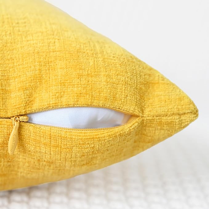 CaliTime Decorative Throw Pillow Covers 26 X 26 Inches Mustard Yellow | Pack of 2, Cozy Chenille Cushion Cases for Sofa Bed Living Room Farmhouse Home