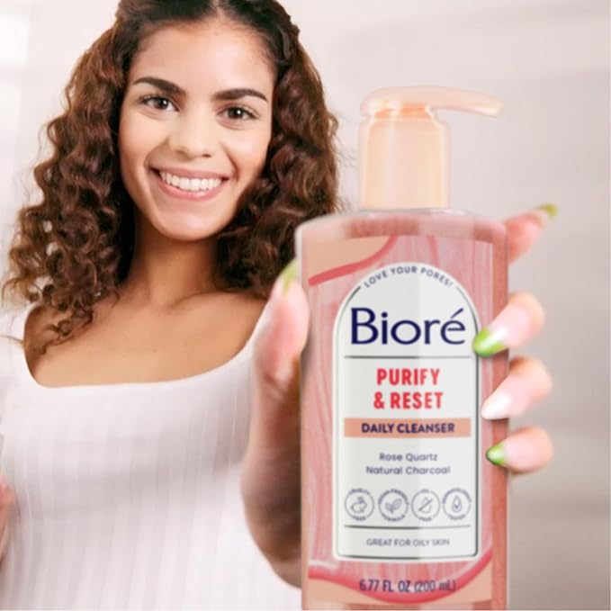 Bioré Rose Quartz + Charcoal Daily Purifying Cleanser,Oil Free Facial Cleanser Energizes Skin,Dermatologist Tested and Cruelty Free,6.77 oz,(Pack of 2)