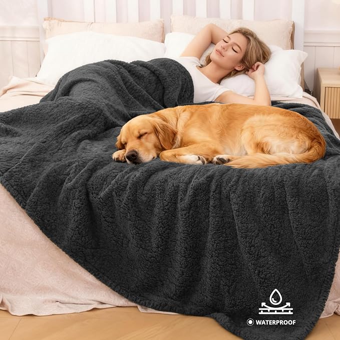 Waterproof Dog Blanket 60 x 80 in for Large Dogs, XL Washable Pet Blanket | Aodisman Thick Fleece Dog Throw Blanket, Leakproof Washable Furniture Protector for Sofa, Couch, Bed, Crate & Kennel, Grey