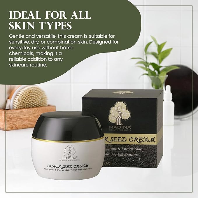 Madina Black Seed Cream 6 Pack – Black Seed Oil, Natural Skin Moisturizer, Nourishing Face Cream, Antioxidant-Rich, Anti-Inflammatory Skincare, Deep Hydration, For All Skin Types, 2 oz Each