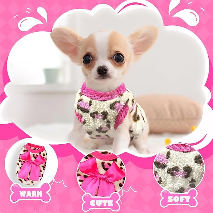 2 Pieces Dog Sweater for Small Dogs XXS Dog Clothes Chihuahua Puppy Sweaters Leopard Teacup Chihuahua Yorkie Puppy Clothes XXS Pet Sweater (Pink+RED, XX-Small)