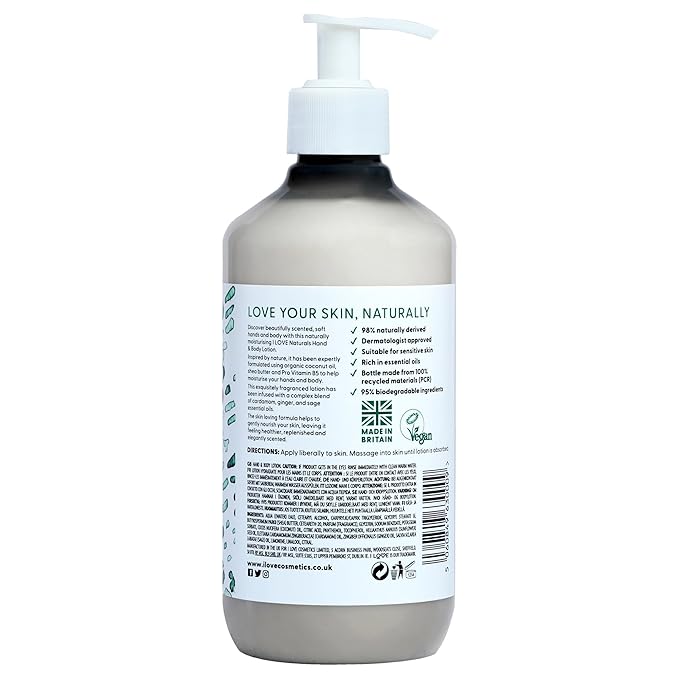 I Love Naturals Lime, Ginger and Cardamom Hand and Body Lotion - Moisturizing Lotion for Dry Skin - Coconut Oil and Shea Butter Lotion - 16.9 oz
