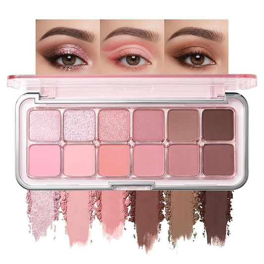 Erinde 12 Colors Eyeshadow Palette, Peach Brown Neutrals & Nude Eye Shadow Makeup, Matte Shimmer Glitter Finishes, Long Lasting Ultra-Blendable Waterproof Eyeshadow Powder for Daily & Party, 04