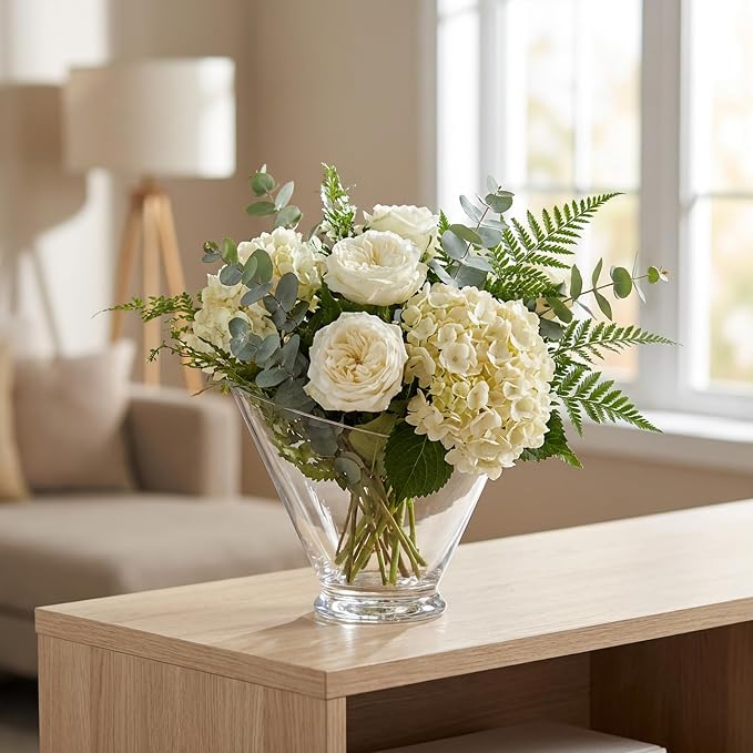 WGVI Slant Cut Calyx Glass Vase, Width 9", Height 7.75", Clear Terrarium, Candy Dish, Fruit Jar, Floral Container for Wedding Party Event, Home Office Decor, 4 Pieces