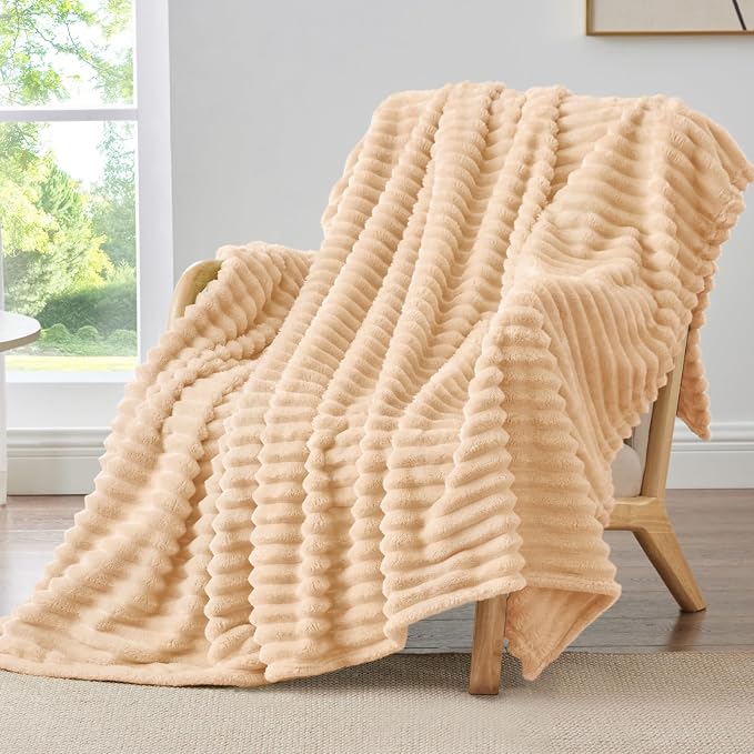 BEDELITE Striped Fleece Throw Blanket, Blush Sand, 50"x60" | 300GSM Microfiber Fleece, Soft Cozy, Lightweight Warm, Double-Sided Plush, Machine Washable, Gift, Room Decor, for Couch Sofa