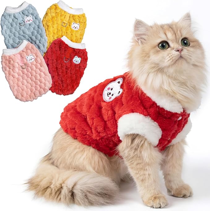 Dog Sweater for Small Dogs Puppy Cats Winter Warm Soft Pet Clothes Pullover Cute Extra Small Dog Apparel, Cat Sweaters for Cats Only Fit Chihuahua Yorkie(Red, M)