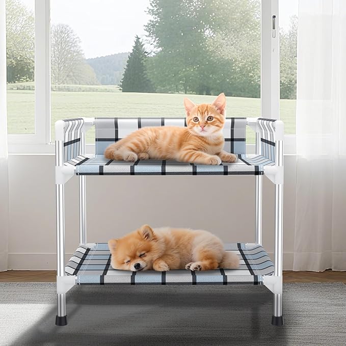 Bedside Dog Bunk Bed with Guardrail, 2 Layers Window Perch Sleeper Dogs Cot | 2-Tier Bedside Sleeper with 3-Fence, Double Elevated Human Dog Bed for Multi-Pet Households, Small