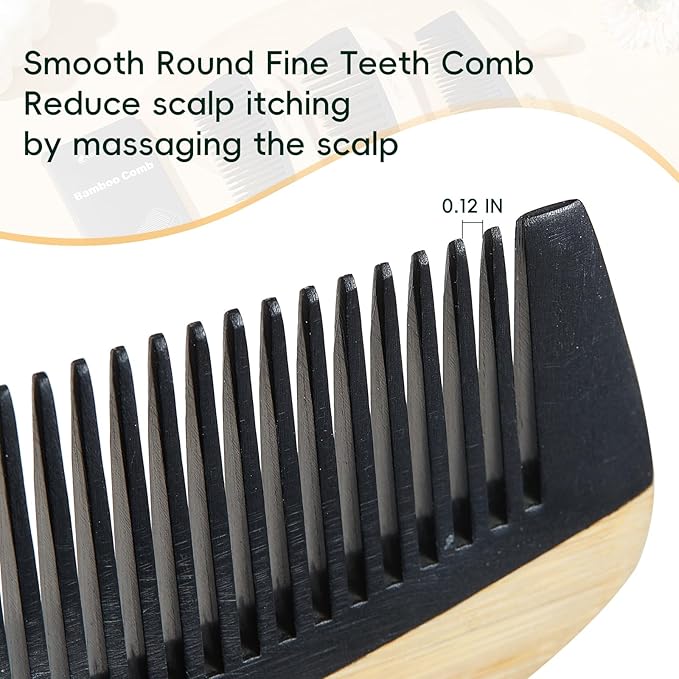Combetter Bamboo Comb for Detangling, Anti Static Fine Tooth Comb for Thick, Thin, Fine, Short, Long Hair, Durable Bakelite Infused Hair Comb for Women - Birthing & Labor Tool