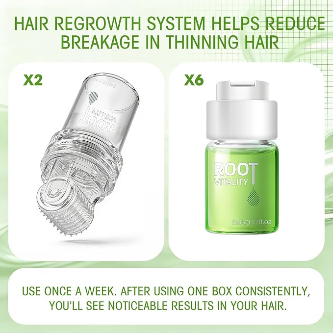 Hair Regrowth System - Hair Growth Treatment with Ginseng, Eclipta Prostrata, Peppermint & Ginger Root, Fast-Absorbing Non-Greasy Serum to Strengthen Roots, Thicken Hair for Men & Women