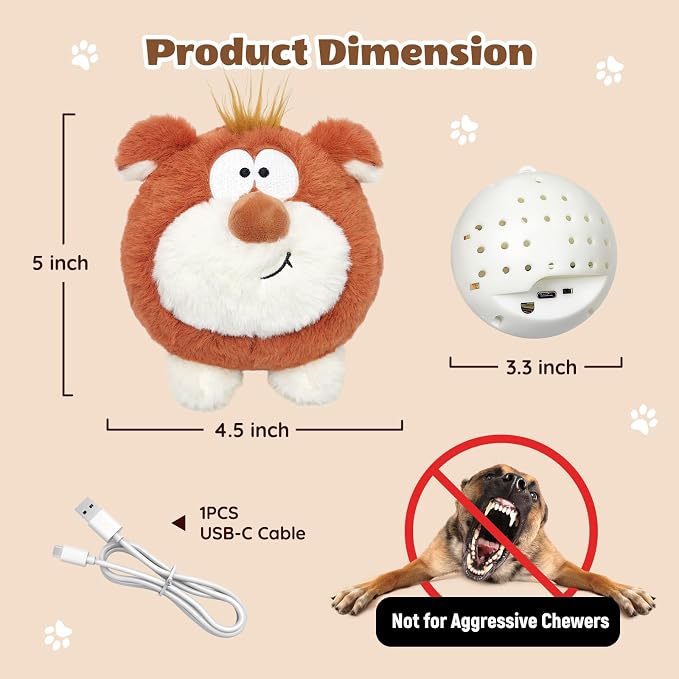 Moving Dog Toys, Interactive Dog Toys to Keep Them Busy, Jumping Squeaky Plush Chew Toys for Small/Medium/Large Dogs, USB Rechargeable