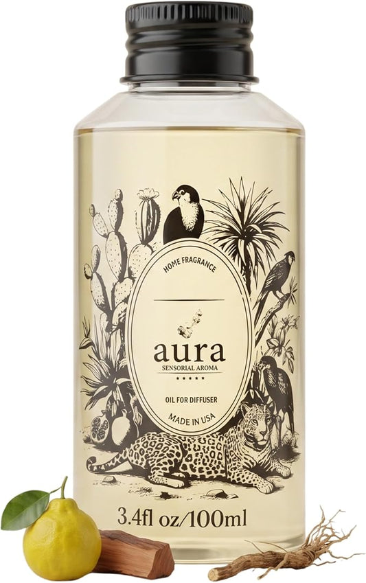 A U R A - Saint Tropez Fragrance Oil for Waterless Scent Diffuser - Inspired by Bul.geri Homme | (3.4 fl oz, 100 ml) Pure Essential Oil Blends for Aromatherapy Diffuser & Hotel Collection Oil Diffuser