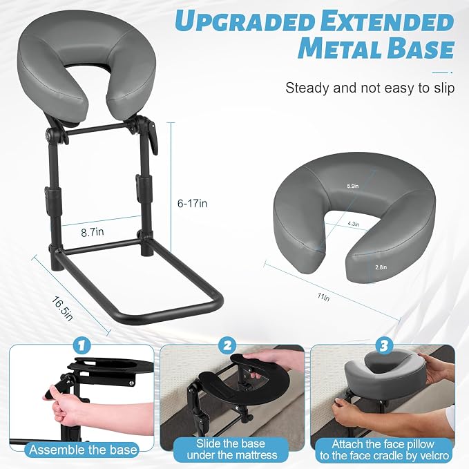 Massage Headrest for Bed, Adjustable Massage Face Cradle at Home, Portable Bed Massage Head Holder, Massage Table Head Rest for Salon Spa, Face Down Pillow After Eye Surgery, Dark Gray