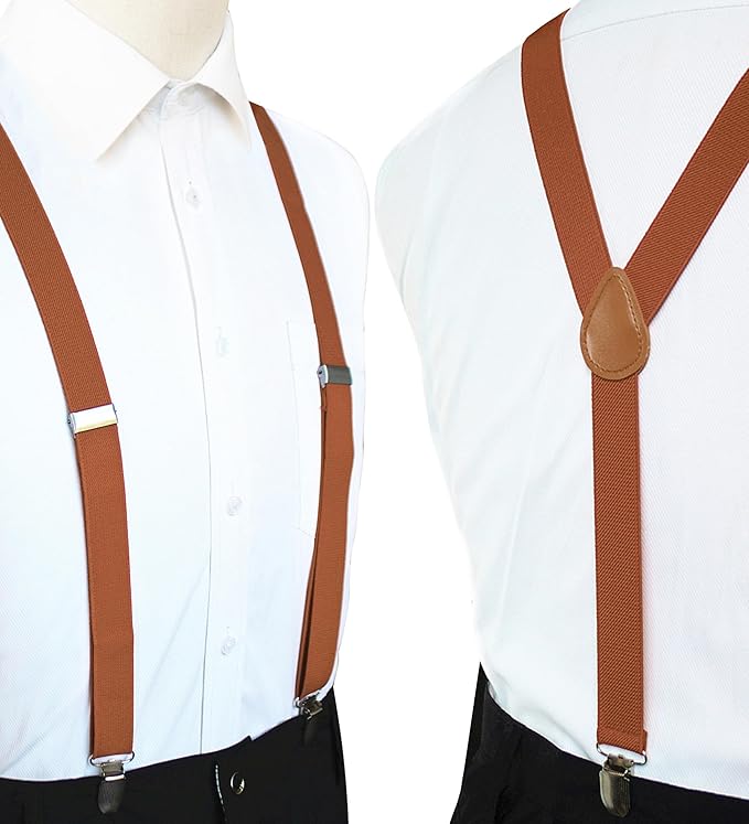 JEMYGINS Solid Color Mens Suspender with 3 Strong Clips Adjustable Braces