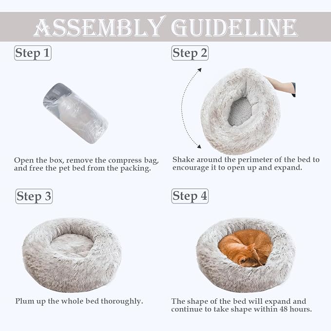 Washable Calming Dog & Cat Bed for Ultra Large Small Medium Size Pet | Donut Round Cute Warming Mat House Supply Indoor, 8 Sized Deal Necessity Essential Furniture for Boy Girl Puppy Kitten kitty