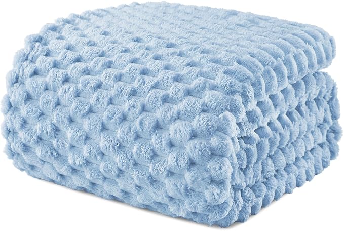 Exclusivo Mezcla 3D Fleece Twin Size Blanket for Bed, Stone Blue | Extra Soft Fuzzy Plush Lightweight Bed Blankets, Cozy Fluffy Decorative Blankets for All Seasons, 60x80 Inches