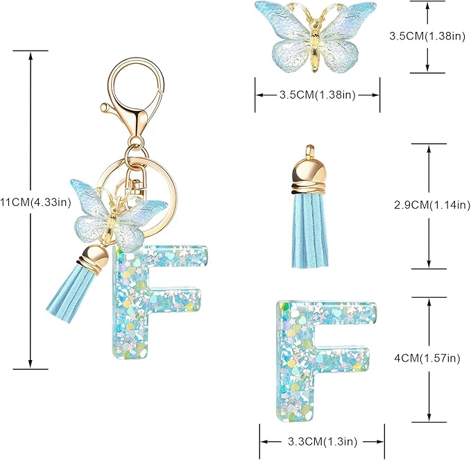 Fashion Alphabet Initial Letter Keychain Tassel Butterfly Pendant Key Ring for Purse Handbags Women Girl