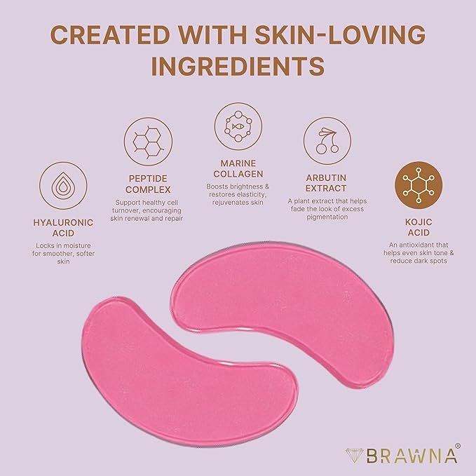 BRAWNA Under Eye Patches – Hydrogel Masks with Retinol, Collagen, Caffeine & Arbutin – For Puffy Eyes, Wrinkles, Dark Circles & Eye Bags – Gift Set – 12 Pairs