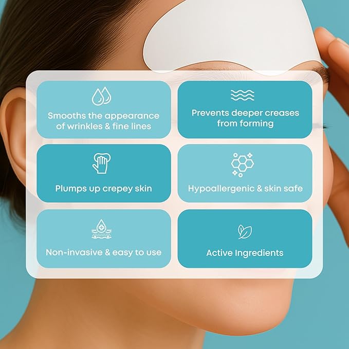 Bayside Forehead Wrinkle Patches – 20 Anti-Aging Forehead Pads with Resveratrol, Hyaluronic Acid, Snail Mucin, Collagen & Retinol for the Appearance of Forehead Lines